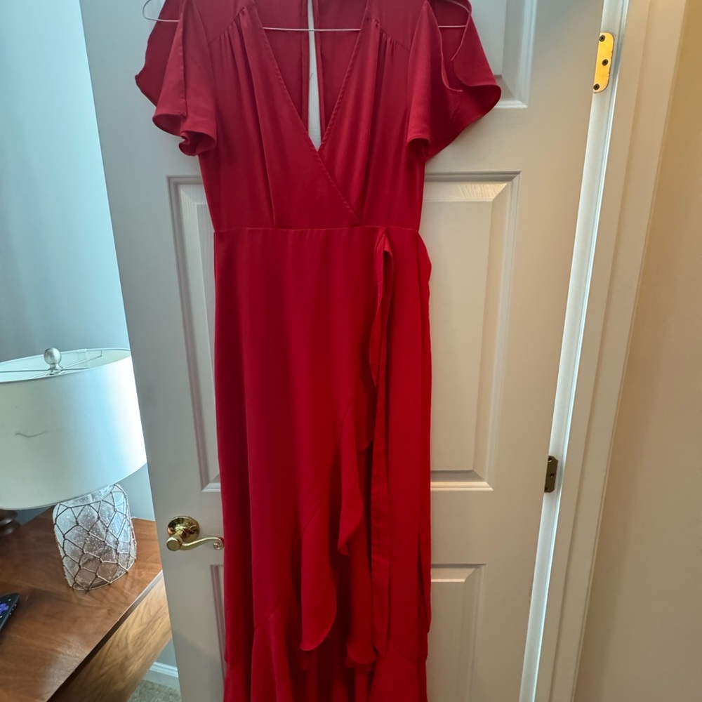 Altar'd State Red Maxi Dress Wrap Ruched Tie Front
